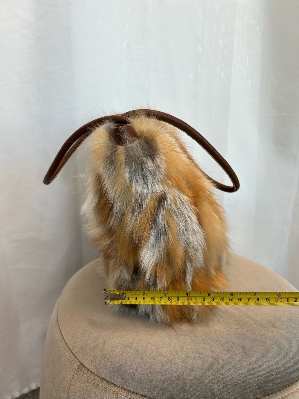 Fox Fur Tote in Brown Cream and Gray real fur shoulder bag - Picture 8 of 14